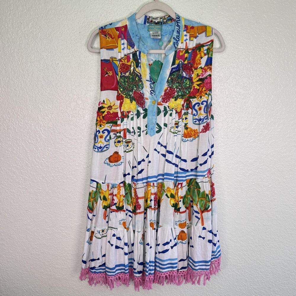 Antica Sartoria Dress Womens One Size Beaded Sundress Boho Fruit Artsy NEW - Picture 1 of 14